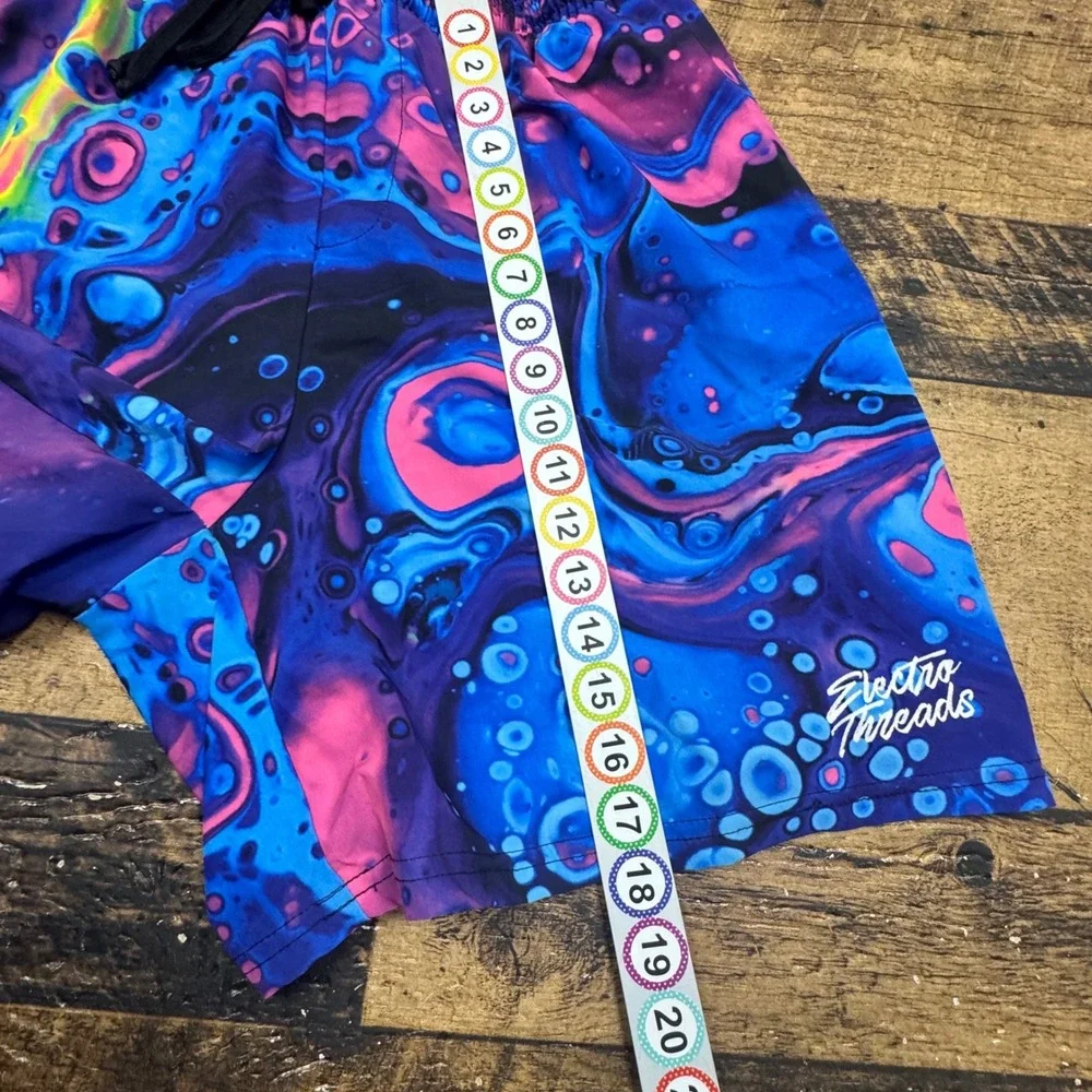 KLATIE Electric Threads Mens Swim Trunks Shorts 3XL Print Blue Yellow Drawstring